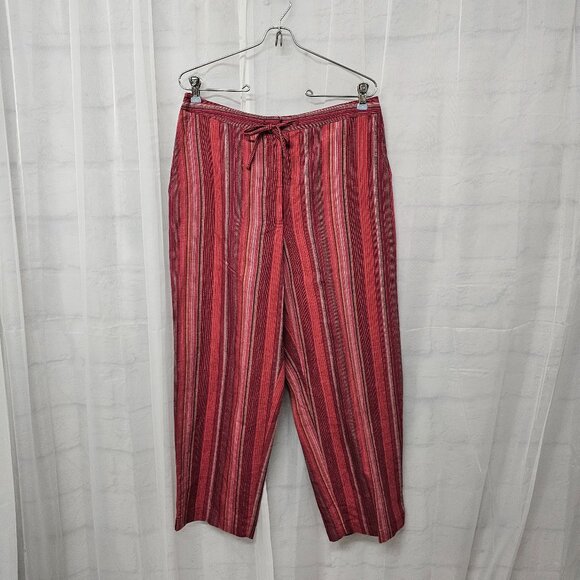 Emma James Red Striped Pants Boho Beach Linen Blend Cropped 12 - Picture 1 of 11